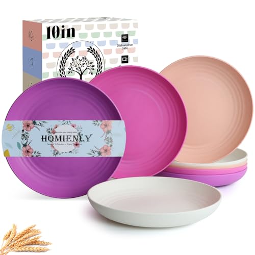 Homienly Wheat Straw Dinner Plates Set of 8, 10 Inch, Unbreakable, BPA Free, Microwave & Dishwasher Safe, Modern Floral, Pink Flower Series