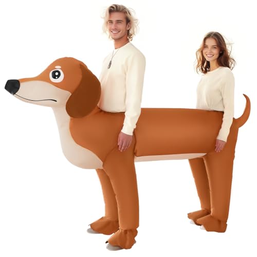 XYJKIDSES Couple Inflatable Dachshund Costume for Adult Halloween Blow Up Costumes 2 People Funny Dog Costumes for Men Women Cosplay