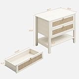 SICOTAS White Night Stand Set of 2, Large Nightstand with Drawers and Storage Shelf - Rattan Boho Bedside Table Narrow Side Table for Bedroom, Small Space