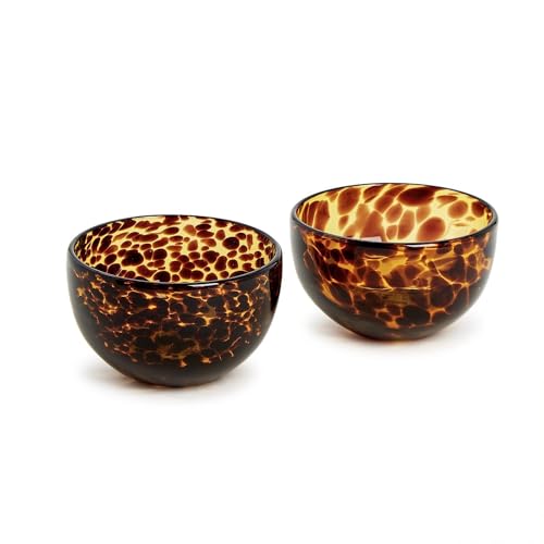 Two's Company Set of 2 Tortoise Print Tidbit Bowl, Glass, 4-inch Diameter, Kitchen Serveware and Accessories, 54905