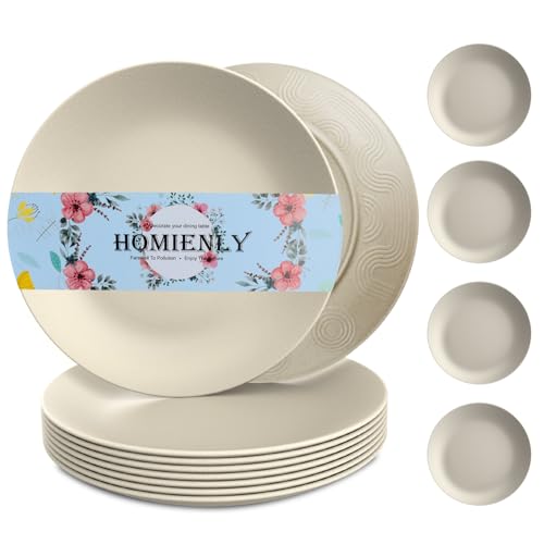 Wheat Straw Dinner Plates Set of 8 - Alternative to Plastic - Microwave & Dishwasher Safe - Unbreakable - For Kitchen, Camping, Salad, Appetizer (Beige, 10 inch)
