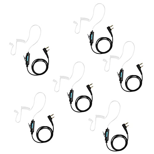 SAMCOM Walkie Talkies Earpiece with Mic PTT 2 Pin Transparent Acoustic Tube K Head Headset Surveillance Covert Air Tube Ear Piece Compatible Radios, 6 Packs