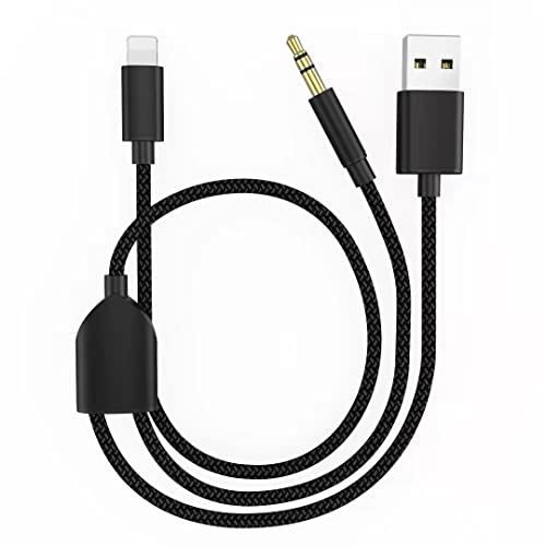 Audio Charging Cable 2in1 Car AUX Cord Compatible with Phone 12 11 SE XS XR X 8 7, Audio and USB A Charging Adapter Works with Car Stereo/Speaker/Headphone which is with 3.5mm AUX Jack. Black 3.49Ft