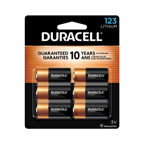 Duracell CR123A 3V Lithium Battery, 6 Count Pack, 123 3 Volt High Power Lithium Battery, Long-Lasting for Home Safety and Security Devices, High-Intensity Flashlights, and Home Automation