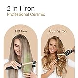 1.25 Inch Hair Straightener and Curler 2 in 1 Curling Iron & Flat Iron Tourmailine Ceramic, 275℉-425℉ Temperature Adjust, Dual Voltage Travel Use