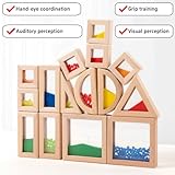 Rainbow Sensory Toys Blocks,15 Large Pcs Wooden Building Blocks for Toddlers Baby Kids,Colorful Geometric Stacking Toys, Preschool Educational Toy Set.