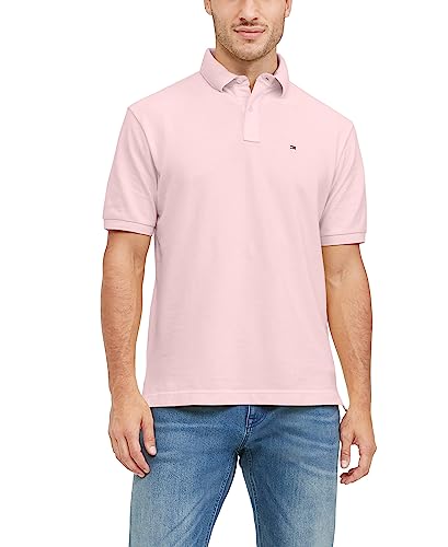 Tommy Hilfiger Men's Short Sleeve Polo Shirt in Classic Fit, Pebble Pink X-Large