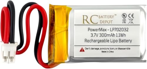 3.7V 300mAh 702032 20C LiPo Battery Positive Polarity 1S Rechargeable LiPo, JST-PH2.0 2Pin Connector, Potential Replacement for 702030 602030 502030 502032, 1C to 20C Discharge
