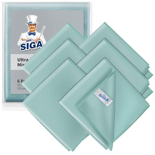 MR.SIGA Ultra Fine Microfiber Cloths for Glass, Pack of 6, 35 x 40 cm 13.7" x 15.7"