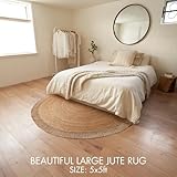 KIBAGA Beautiful Round Jute Area Rug for Your Home - This Natural 5x5 ft Hand Woven Rug Fits Perfectly Into Your Entry Area, Kitchen Or Living Room - Modern Braided Circle Mat Enhances Any Boho Decor