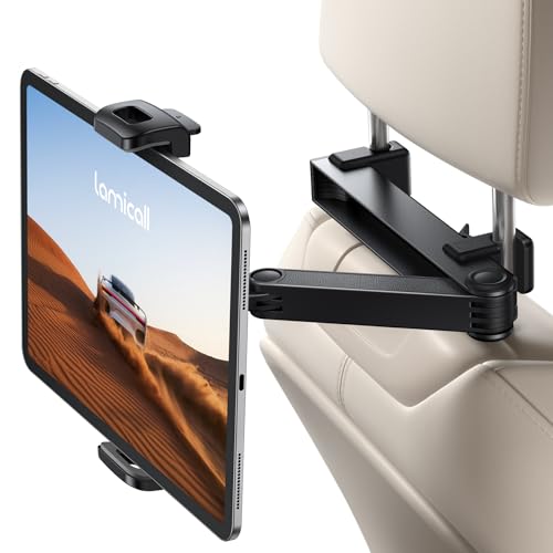 Lamicall Car Headrest Tablet Holder - [Lockable] [3 in 1 Extension Arm] Upgrade Tablet Mount for Car Backseat, Road Trip Essentials for Kids, for iPad Pro, Air, Mini, Galaxy, Fire HD, 4.7-13" Tablets