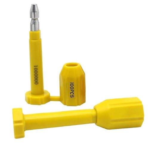 100 Pack Bolt Seal, Container Tamper Evident Seals with Serial Number, High Security Seal One Time Use Barrier Seals for Trailer Truck Train Cargo Shipping Container (Yellow)