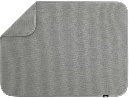 S&T INC. Dish Drying Mat XL, 18” x 24”, Absorbent Microfiber Kitchen Counter Mat, Dish Drying Pad for Dishes, Utensils, Pots and Pans, Extra Large, Grey