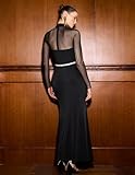 BELLA BARNETT Long Sleeve Dress for Women Sexy Black Dress Maxi Mesh Dress Diamond Bodycon Dress Elegan High Slit Prom Dress