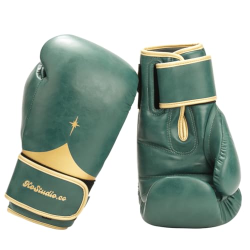 KOSTUDIO Boxing Gloves for Men & Women - Green Leather Gloves for Heavy Bag, Punching Bag,Muay Thai, MMA, Kickboxing, Gym Training, Sparring Pro-Style Guantes de Boxeo 12oz 14oz 16oz