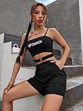 EMMIOL Black Women Cargo Shorts Elastic High Waist Pocket Shorts Y2k Egirls Slim Fitted Shorts Vintage Harajuku Streetwear