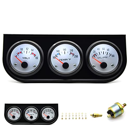 3 in 1 Car Meter Auto Gauge,2 52mm Chrome Car Triple Gauge Kit Oil/Volt/Water Gauge 2 Chrome Oil Temp Water Temp Gauge Temperature Oil Pressure Voltage Gauge Sensor