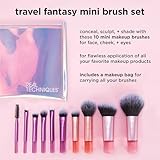 Real Techniques 11 Piece Travel Fantasy Mini Brush Set, Travel Size Makeup Brushes For Foundation Eyeshadow, Powder, Blush, Contour, & Concealer, Makeup Bag Included, Gift Set, Cruelty-Free