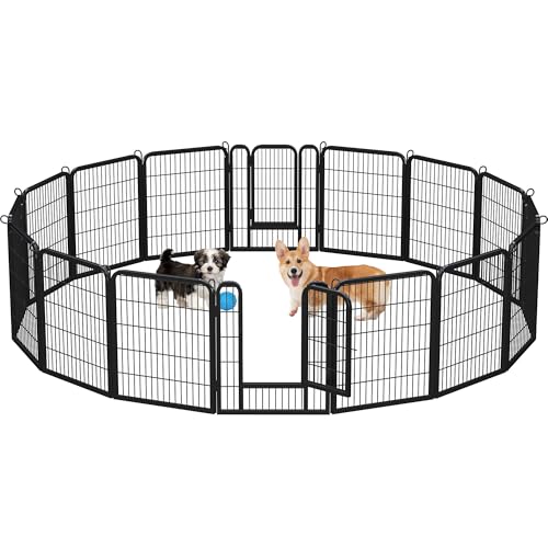 Yaheetech Dog Playpen Outdoor 32 inch 16 Panels Indoor Dog Fence Metal Dog Pen Heavy Duty Pet Puppy Exercise Pen for RV Camping Garden Yard