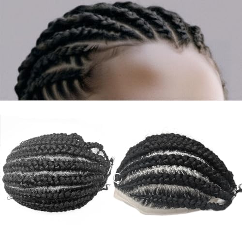 YANAHAIR Corncows Toupee for Men Braids hair pieces Mens Replacement System Lace Hairpiece Real Human Hair Breathable Lace Hair System (10x8,#1 Jet Black)