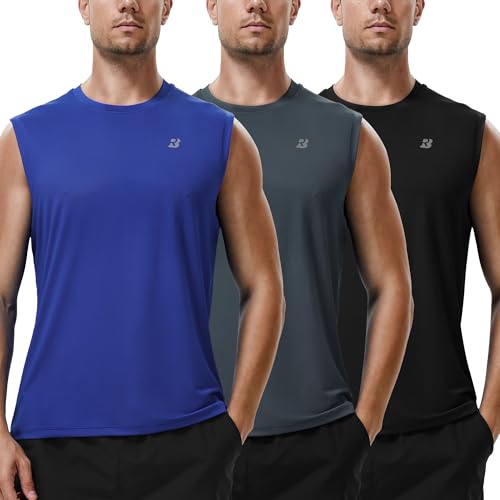 Roadbox Men's Workout Sleeveless Shirts 3 Pack Athletic Gym Basketball Quick Dry Muscle Tank Tops