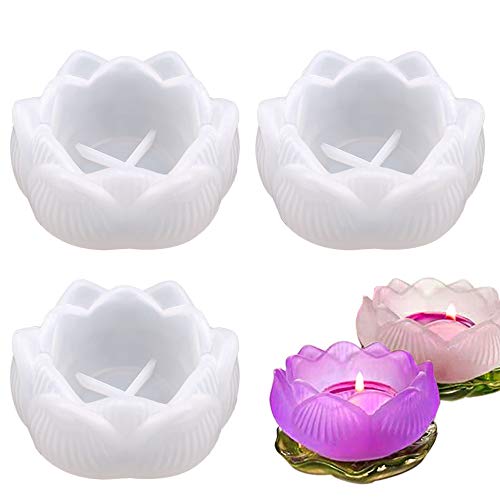 3 Pcs Lotus Resin Molds, AIFUDA Resin Silicone Casting Molds Making DIY Trinket Dish, Storage Container, Candle Holder, Jewelry&Plant Pot