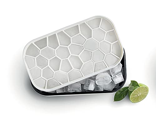 Lékué Ice Box | Ice Cube Tray For Freezer With Lid & Bin | Made With 100 Percent Platinum Silicone | Elegant And Retro Style Ice Cubes | For Cocktails, Ice Tea & Coffee And More | Black