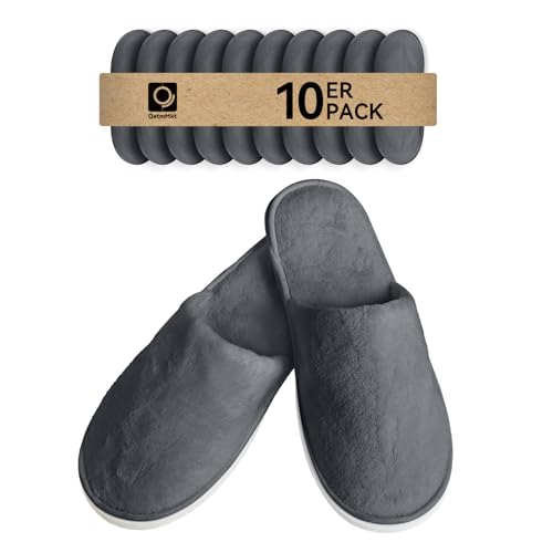 QatmMkt 10PCS Unisex Guest Disposable Slippers, SPA Cotton Slipper, Hotel Bath Slipper Disposable, Travel Bulk Guest House Slippers for Shoeless Home, Travel, Hotel or Commercial (Grey)