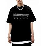 PEAINJ Graphic Tees Y2k for Women Men Baggy Star Shirt Goth Grunge Summer Tops Rhinestone Oversized Aesthetic Clothes Black-2-M