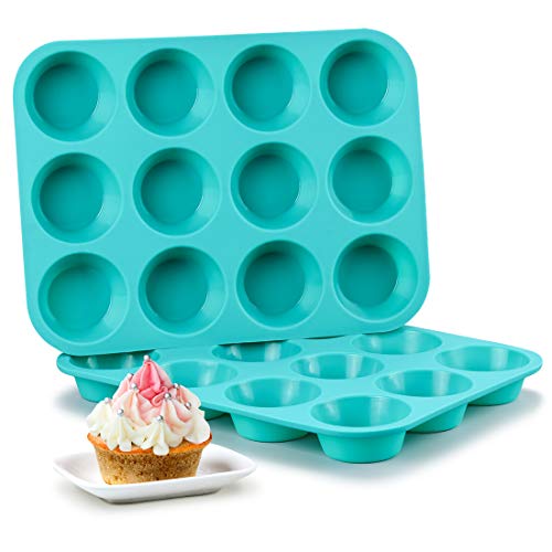 CAKETIME Silicone Muffin Pan Set, Cupcake Pans 12 Cups Silicone Baking Molds, Food Grade, Pinch Test Approved, Pack of 2