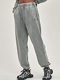 Oymyakon Men's Acid Wash Sweatpants Elastic Waist Drawstring Sweat Pants Cotton Athletic Jogger Long Pants with Pockets Dark Grey