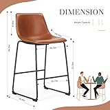 Sweetcrispy Counter Height Bar Stools Set of 4, Modern Counter Stool Faux Leather Barstools with Back, 26 inch Seat Height Island Stools Countertop Comfortable Brown Bar Chairs with Metal Legs