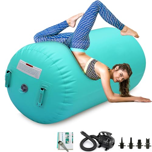 CZGBRO Air Roller Gymnastics Barrel Inflatable Tumbling Roller Air Mat Octagon Mat with Electric Pump for Backhandspring Training Cheerleading Home Use(Green, 3.3ftx23.6inch)