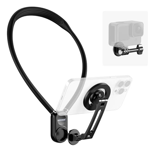NEEWER Magnetic Neck Holder for Action Camera & Phone, Hands Free Tripod Chest Mount Compatible with GoPro DJI Insta360 Magsafe iPhone Android, Phone Holder for Video Recording POV Vlog, GP16