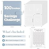 100 Envelopes Money Saving Challenge Binder, A5 Savings Challenges Book with Envelopes & Tracker, Money Saving Binder 100 Pocket Pre-Numbered, Motivational Process to Save $5050, Gray