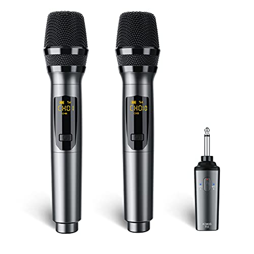 LEKATO Wireless Microphone Rechargeable Wireless Microphones with Receiver Dual Handheld Microphone System Dynamic MIC for Singing, Speech, Wedding, Church,Speaker, PA System(K380S)