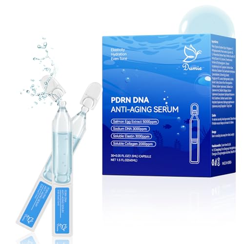 Salmon DNA PDRN Anti-Aging Serum, 5000ppm Salmon Egg DNA Ampoule, 2000ppm Collagen, Glutathione, Niacinamide & 6 Hyaluronic Acids, Korean Skincare for Wrinkles & Radiance,0.05 fl.oz x 30e