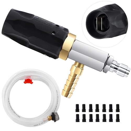 FIXFANS Adjustable Long Range Downstream Injection Nozzle Kit 4-4.5 GPM, Pressure Washer Spray Nozzle, High Power Washing External Chemical Injector with 1/4” Quick Connect, 2500 to 4000 PSI