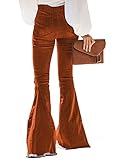 Sidefeel Women's High Waisted Destroyed Flared Jeans Elastic Waist Bell Bottom Raw Hem Denim Pants Bootcut Brown Size 12