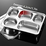 Ceiteo Stainless Steel Divided Dinner Plates Set of 8, Metal Food Trays Serving Plate with 5 Compartment for Adults, Picnic