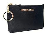 Michael Kors Jet Set Travel Small Top Zip Coin Pouch with ID Holder in Saffiano Leather (Black with Gold Hardware)