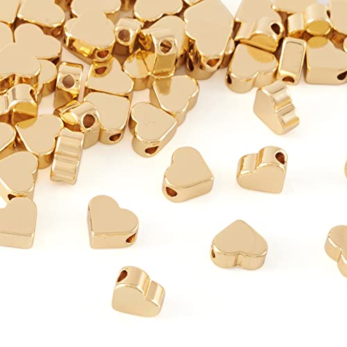Craftdady 50Pcs 18K Gold Blank Heart Spacer Beads Polished Smooth Solid Brass Tiny Flat Loose Beads 6.5x6.5mm for Bracelet Necklace Jewelry Making Hole: 1.5mm