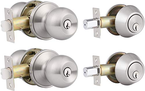 home improvement direct 2 Pack Keyed Alike Entry Door Knobs and Single Cylinder Deadbolt Lock Combo Set Security for Entrance and Front Door with Classic Satin Nickel Finish