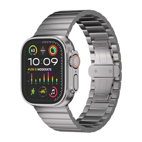 Ultra 2 Titanium Link Bracelet Compatible with Apple Watch Ultra 2 (49mm) - Grade 2 Titanium Band with DLC Coating (Diamond-Like-Carbon) for Scratch Resistance