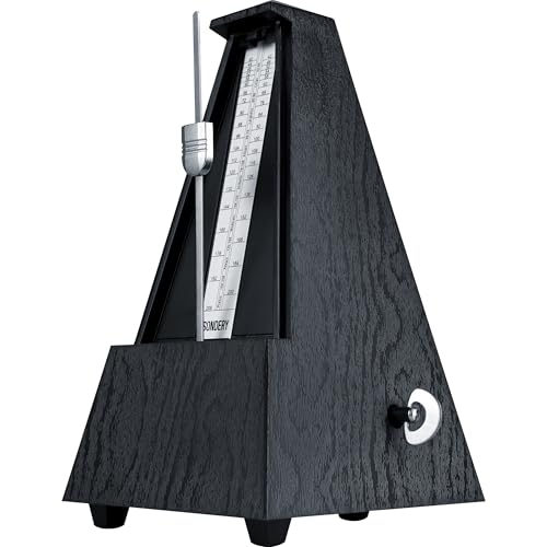 Sondery Classic Mechanical Metronome with Bell for Piano Guitar Drum Violin Saxophone All Instruments, Tempo Range 40-208bpm, Beats 02346, Black Wood Grain ABS Case with Comfortable Click Sound