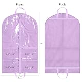 KEEGH Clear Garment Bags for Dance Costumes 40 inch Dance Garment Bags for Dancers Hanging Clothes for Closet Storage, with 4 Zipper Pockets for Dance Competitions, Ballet, Theatre, 6 Pack, Purple