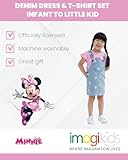 Disney Minnie Mouse Infant Baby Girls Vintage Wash Denim Overall Dress and T-Shirt Outfit Set Pink/Blue 18 Months