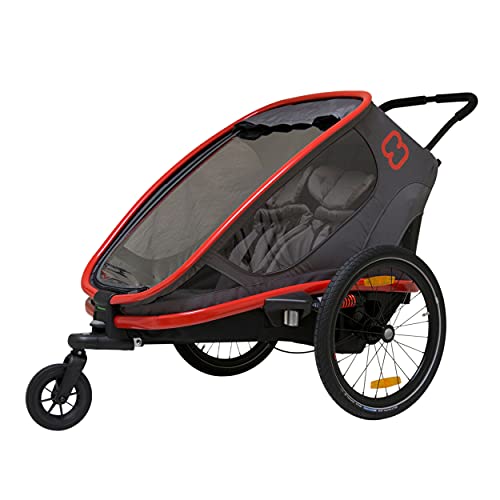 Hamax Outback Two Seat Reclining Multi-Sport Child Bike Trailer + Stroller (Jogger Wheel Sold Separately) (Red/Charcoal)