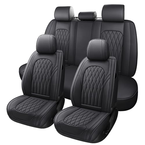 WELLDO Car Seat Covers Full Set, Leather Seat Covers for Cars, Car Seat Protector Waterproof, Non-Slip Car Interior Covers Full Set Universal Automotive Seat Covers for Most Cars SUVs, Black