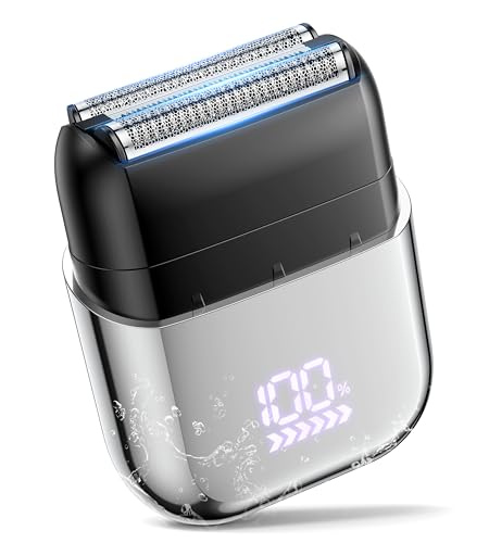 Electric Razor for Men, Foil Shaver, Mini Cordless Razor, IPX7 Waterproof Wet Dry Shaver, Type C Rechargeable, LED Display, Travel Lock, 100 Minute Runtime